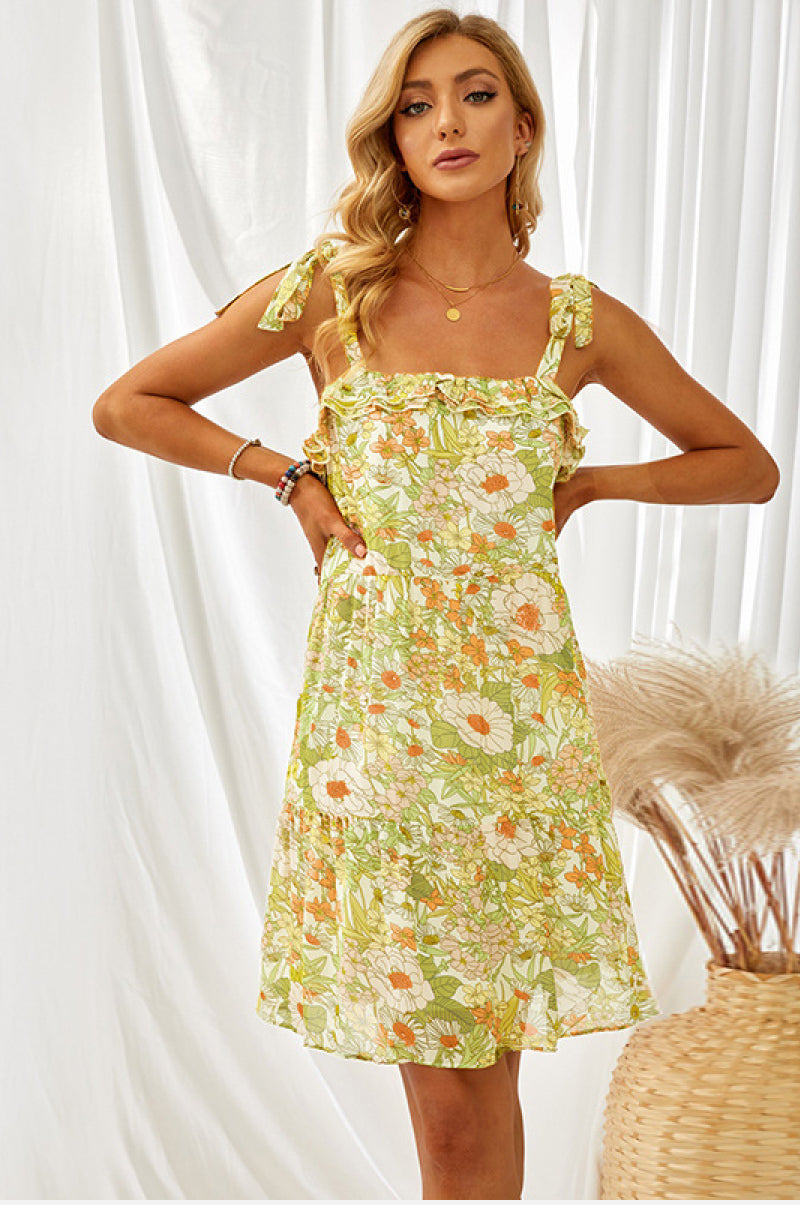 Multicolor Floral Sleeveless Tie Dress
