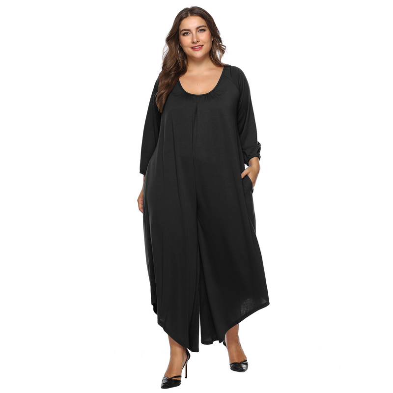 Plus Size Sexy Deep-V Women's Long-Sleeved Jumpsuit