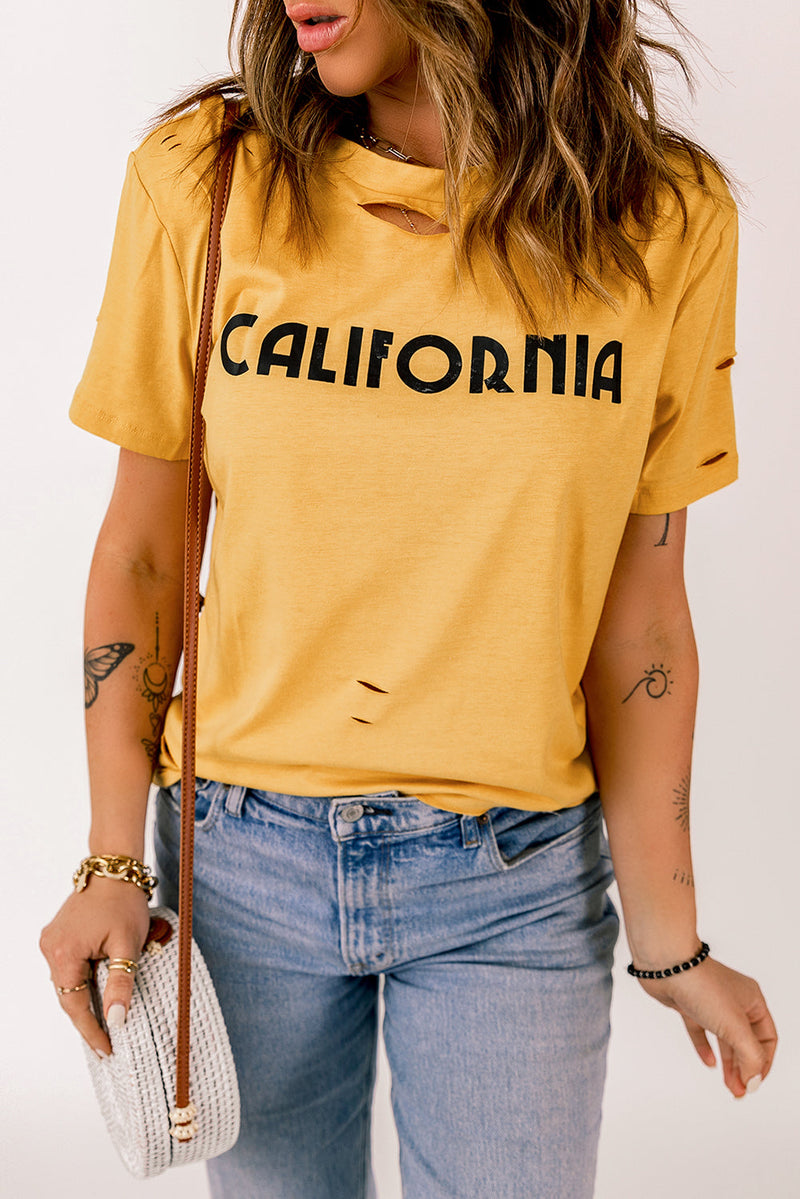 Letter Print Distressed Tee
