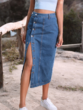 Women's Button Asymmetrical Side-Slit Denim Skirt