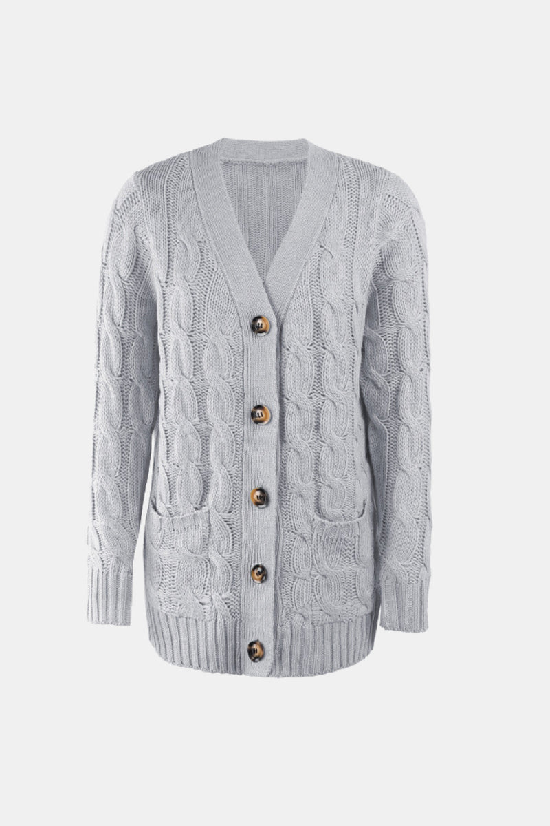 Cable-Knit Button Down V-Neck Cardigan