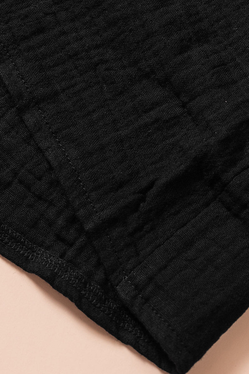 Long Sleeve Crochet Insert Crinkle Blouse