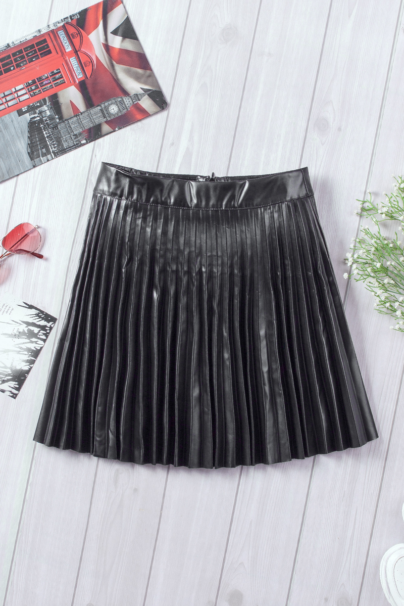 Black Pleated High Waist Mini Skirt