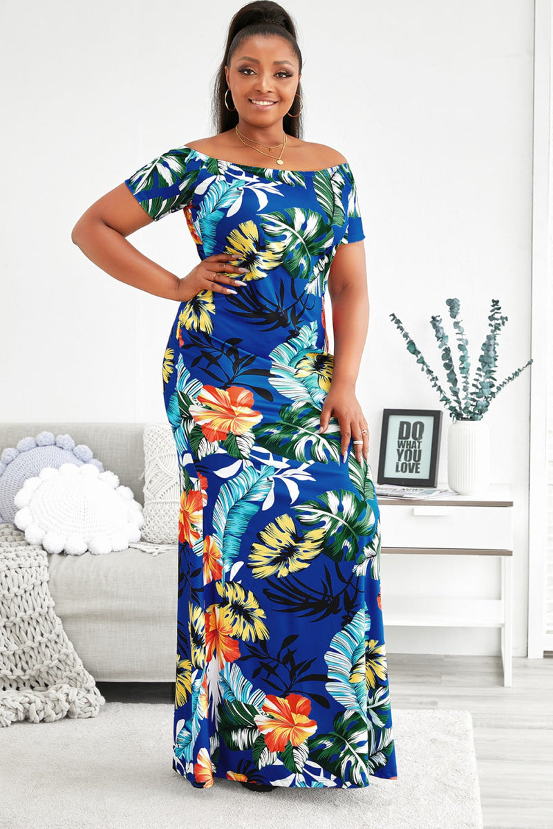 Off-the-shoulder Floral Print Plus size Maxi Dress