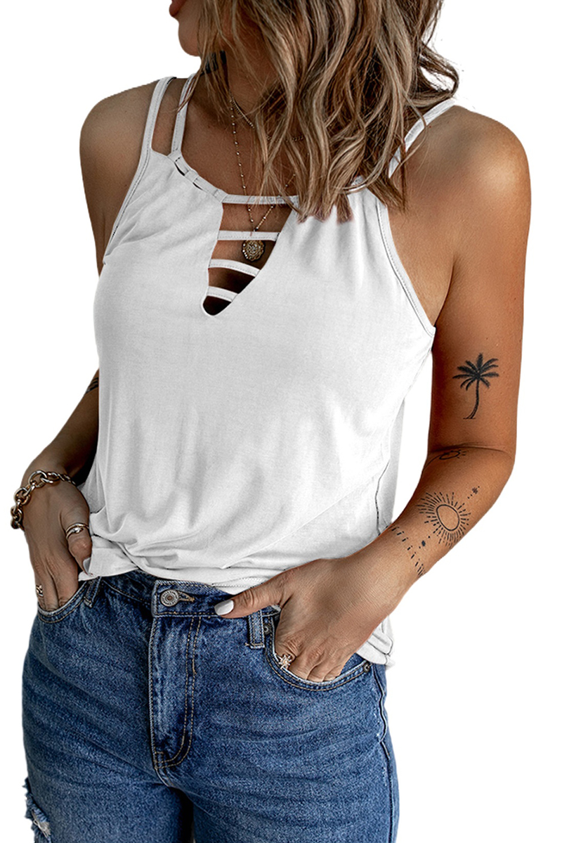 White Ladder Hollow-Out Tank Top