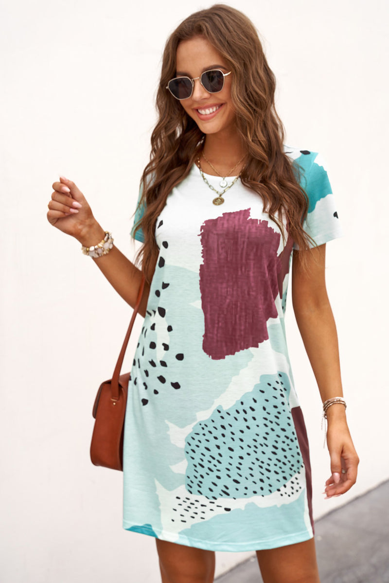 Leopard Splicing Color Block Mini Dress