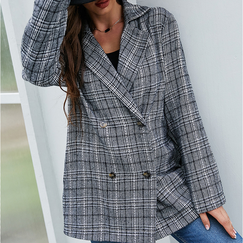 Women's Double-Breasted Plaid Blazer