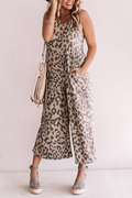 Leopard Print Pockets Wide Leg Sleeveless Jumpsuit