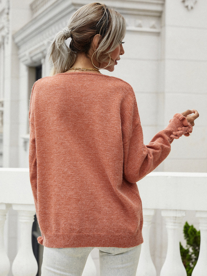 Frilled Sleeves V-Neck Sweater