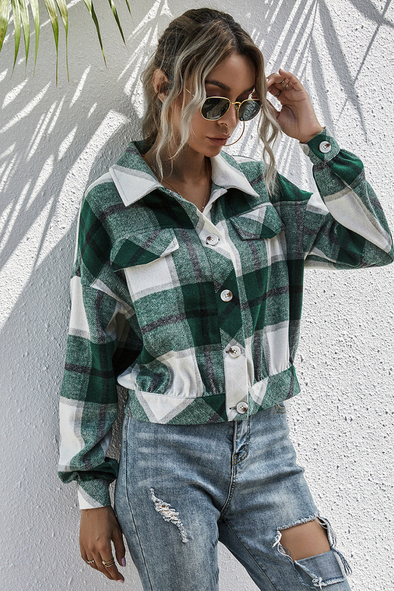 Plaid Button Down Long Sleeve Jacket
