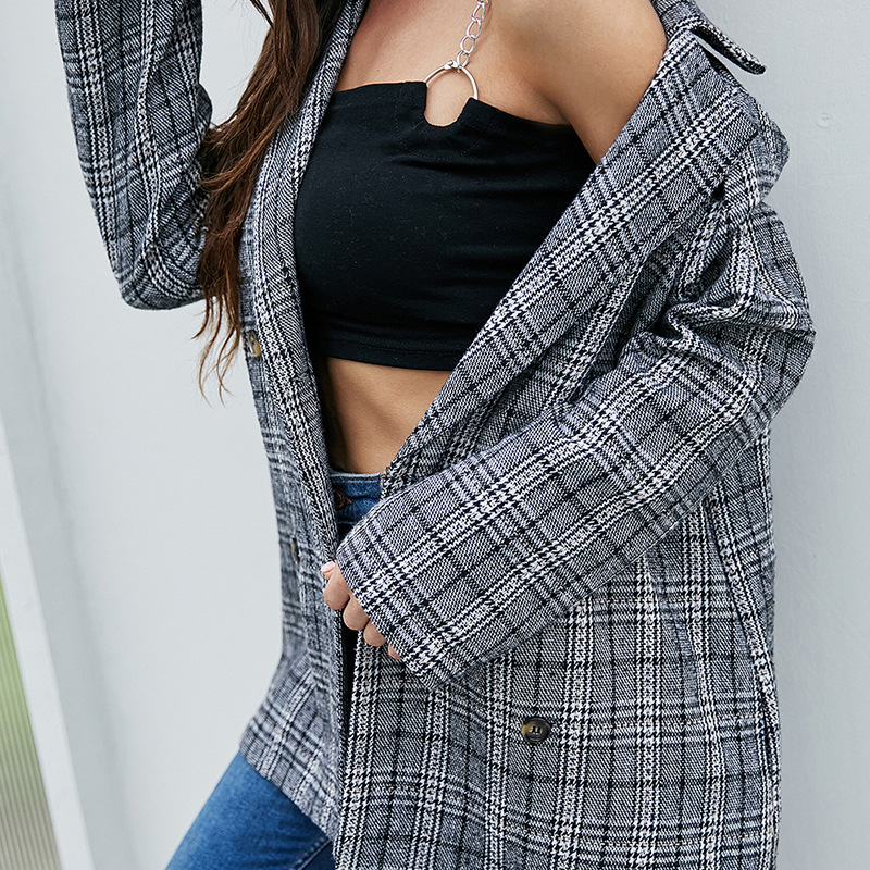 Women's Double-Breasted Plaid Blazer