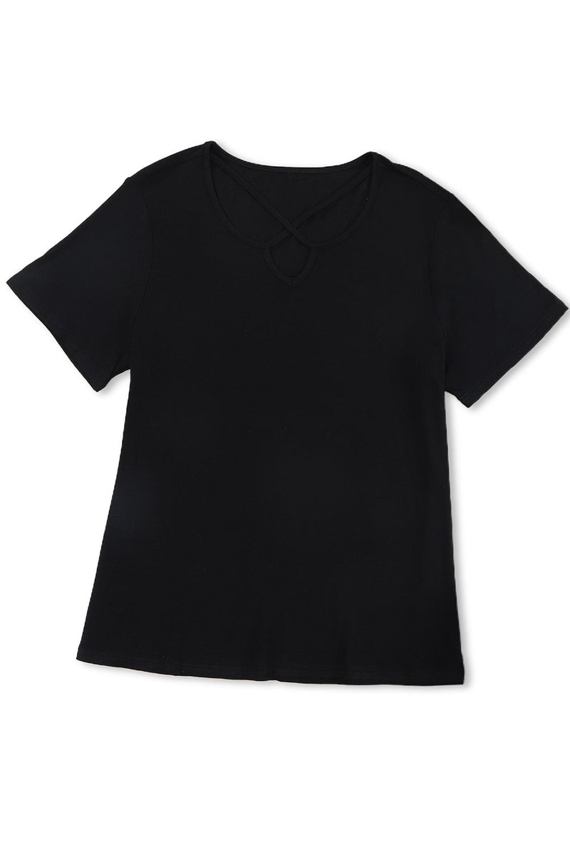 Plus Size Crisscross Ribbed Knit T-Shirt