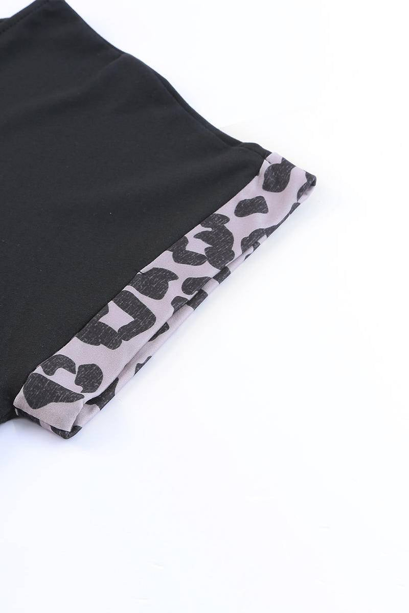 Full Size Multicolor Leopard Contrast Short Sleeve Plus Size T-Shirt Dress