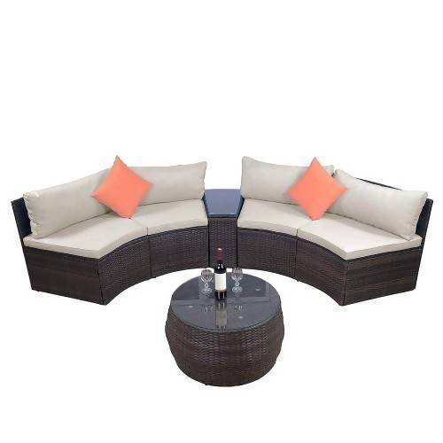 6-Piece Furniture Sets, Outdoor Sectional Furniture Wicker Sofa Set with Two Pillows and Coffee Table - Sorta Stuff